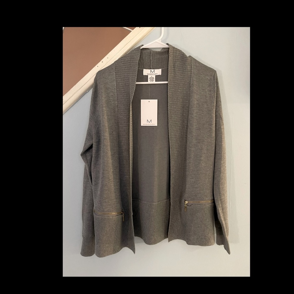 New Gray Cardigan With Zipper Pockets (Magaschoni)